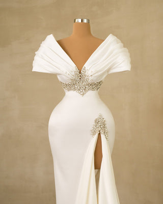 Off Shoulder Bridal Dress: Stones Embellishments for Timeless Glamour