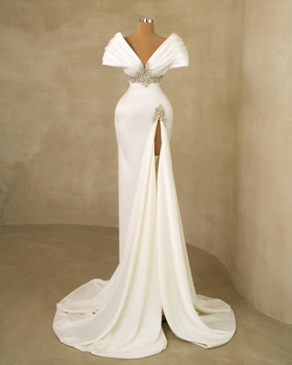 Glamorous Off Shoulder Wedding Gown: Shimmering Stone Accents