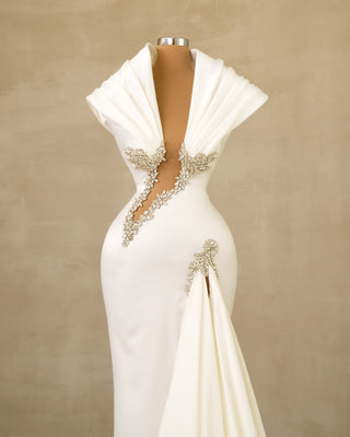 Stone Embellished Bridal Dress with Chic Chest Cut-Out
