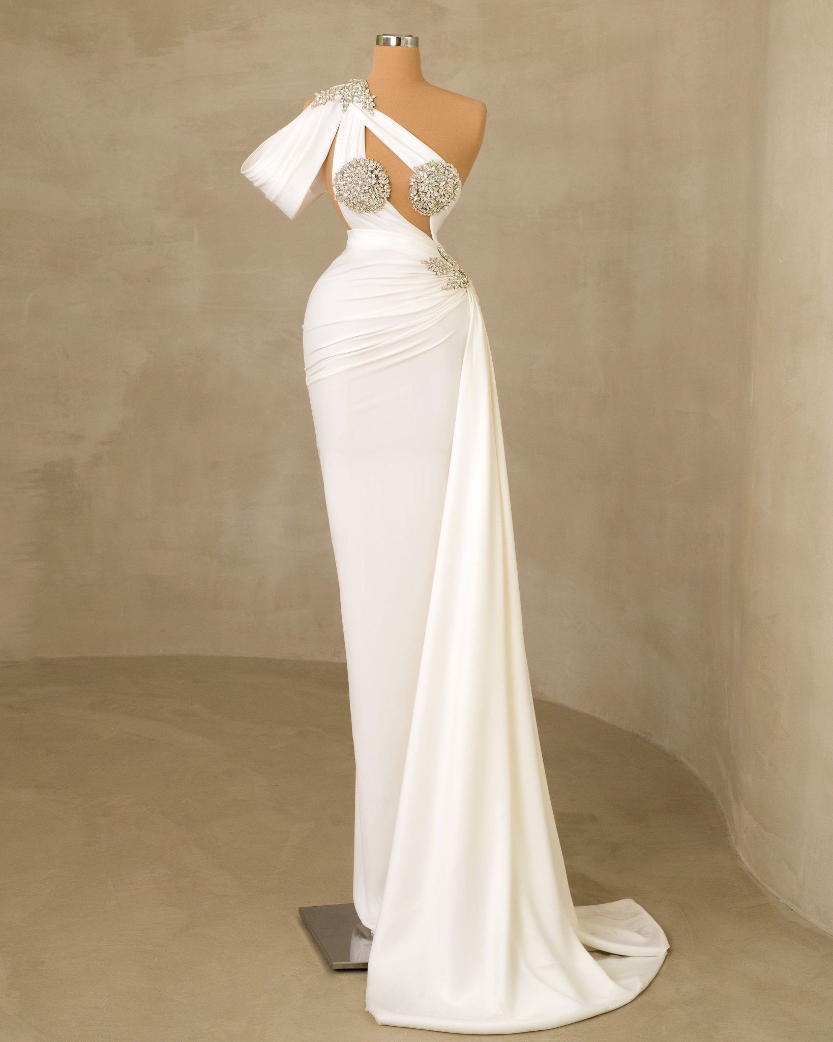 Stones Embellished Bridal Dress with Side Tail Blini Fashion House