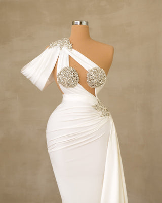 Stones Embellished Bridal Dress: Side Tail Elegance