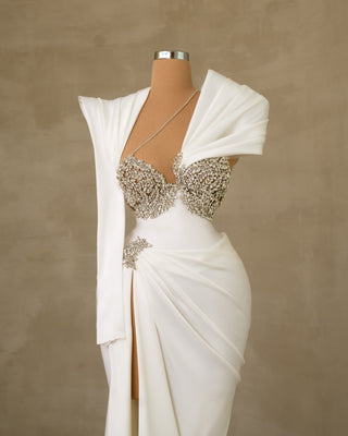 One Shoulder Bridal Dress Embellished with Shimmering Stones