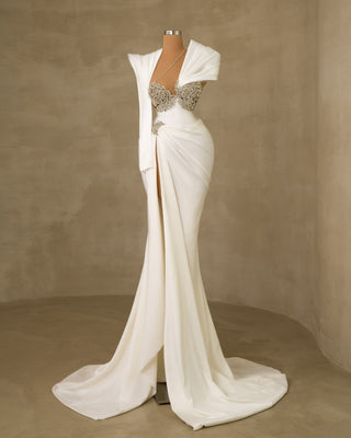 Stunning Stone Embellished One Shoulder Wedding Gown