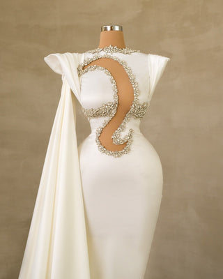 Chic Chest Cut-Out Bridal Dress with Stone Embellishments