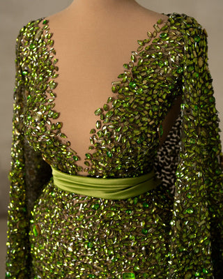 Lace Bodice Adorned with Green Stones - Detailed Green Dress Bodice