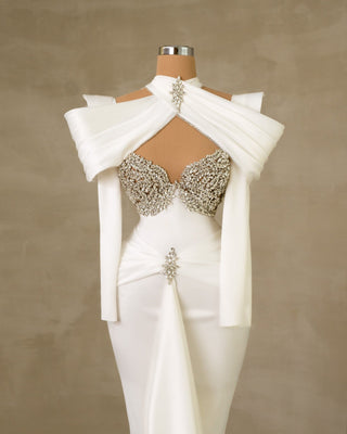 Elegant Long Sleeve Bridal Dress Embellished with Stones