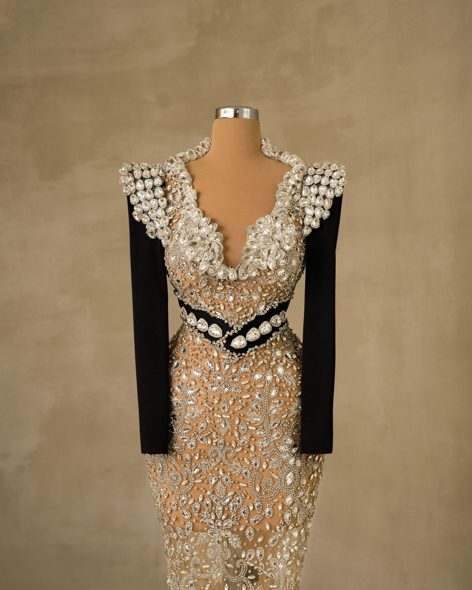 Long Sleeve Dress with Sparkling Crystal Embellishments