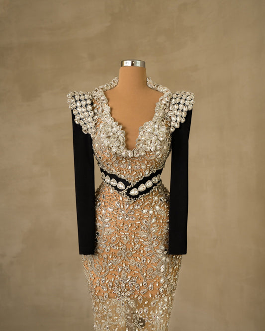 Long Sleeve Dress with Sparkling Crystal Embellishments