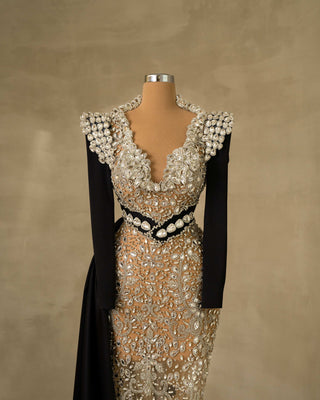 Glamorous Side Tail Dress with Sparkling Stone and Crystal Embellishments