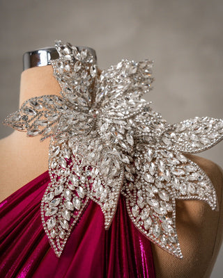 Silver Flower Shoulder Embellishment on Pink Dress