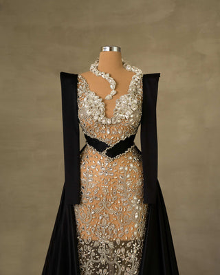 Gorgeous Stone Embellished Dress with Stylish Overskirt Detail