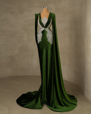 Haute Couture Velvet Dress with Silver Stones