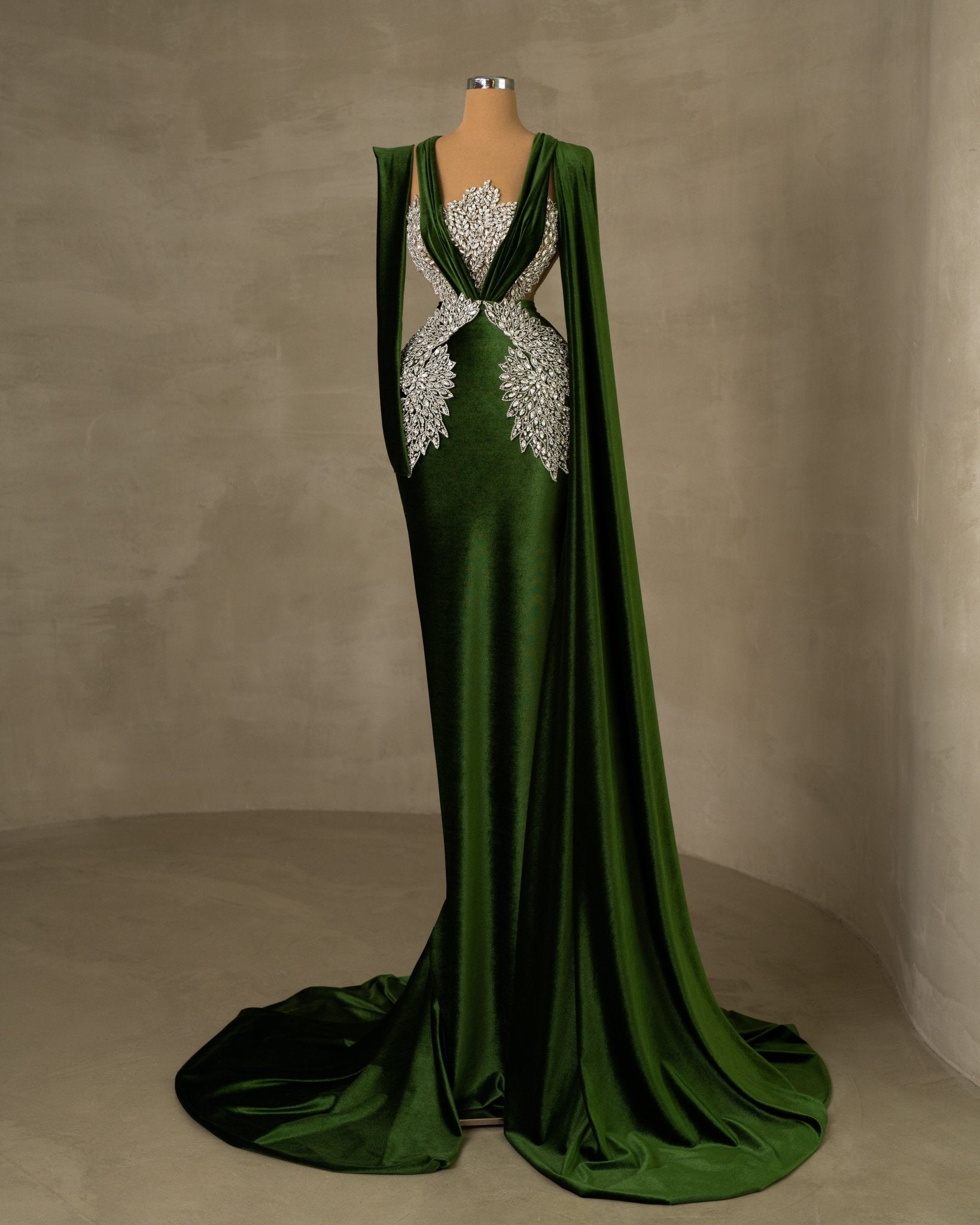 Haute Couture Velvet Dress with Silver Stones