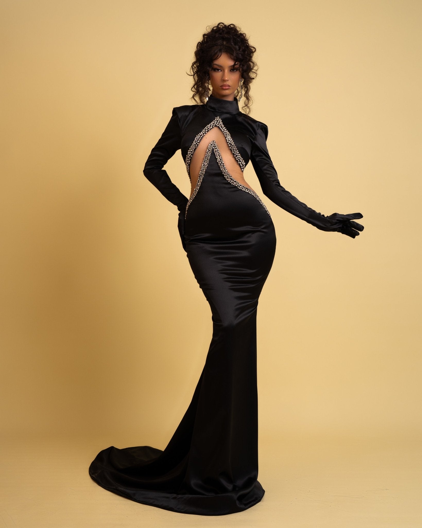 Brielle - Black Satin Tie Up Back Midi Bodycon Dress – Miss G Couture