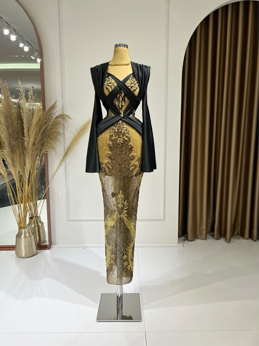 CrystalsLong DressLong SleevesWomen - Blini Fashion House