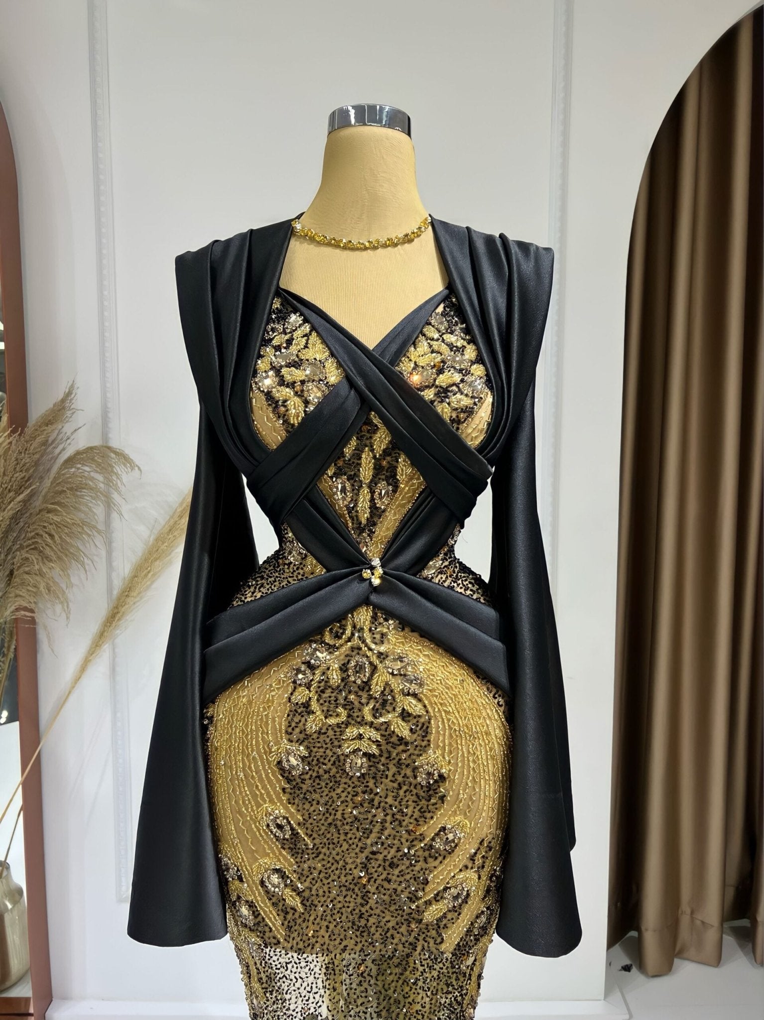 CrystalsLong DressLong SleevesWomen - Blini Fashion House