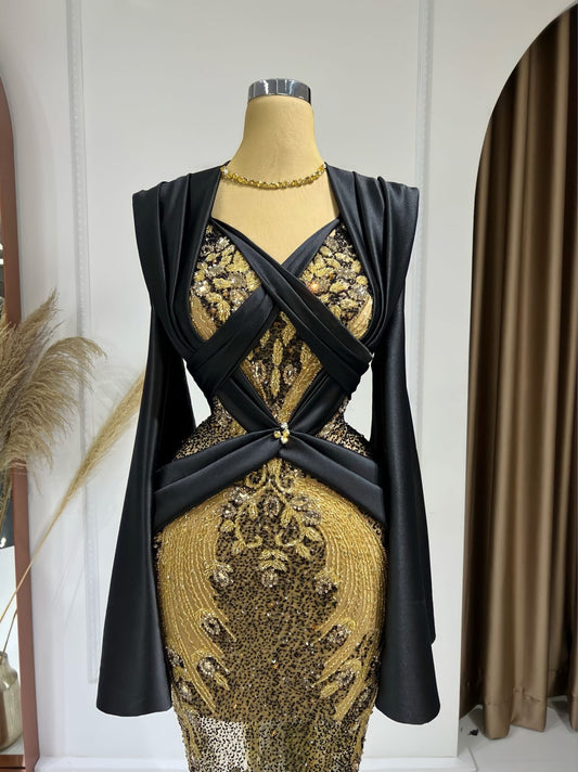 CrystalsLong DressLong SleevesWomen - Blini Fashion House