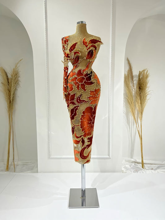 CrystalsFlowersLong DressWomen - Blini Fashion House