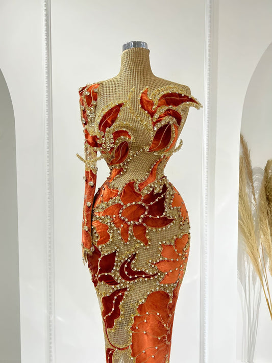 CrystalsFlowersLong DressWomen - Blini Fashion House