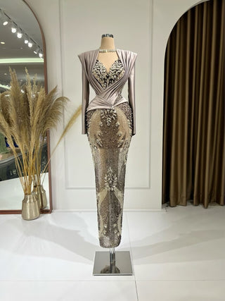 CrystalsLong DressLong SleevesWomen - Blini Fashion House