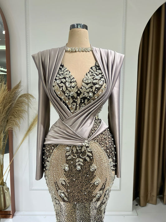 CrystalsLong DressLong SleevesWomen - Blini Fashion House