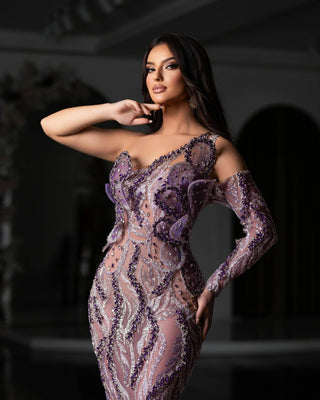 Elegant One Shoulder Dress in Luxury Lace – Fashion Statement