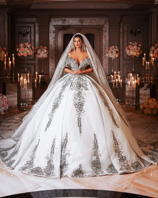 Elegant bridal gown featuring exquisite crystal embellishments