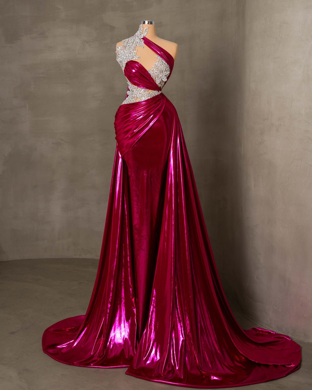 Elegant Long Pink Dress with Floral Details