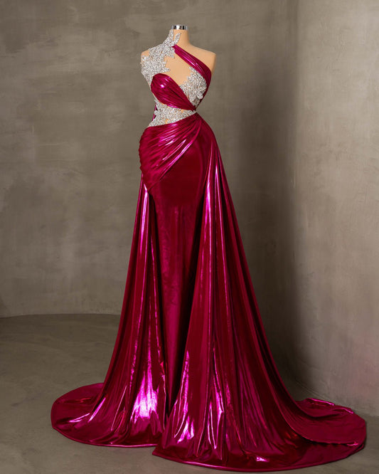 Elegant Long Pink Dress with Floral Details