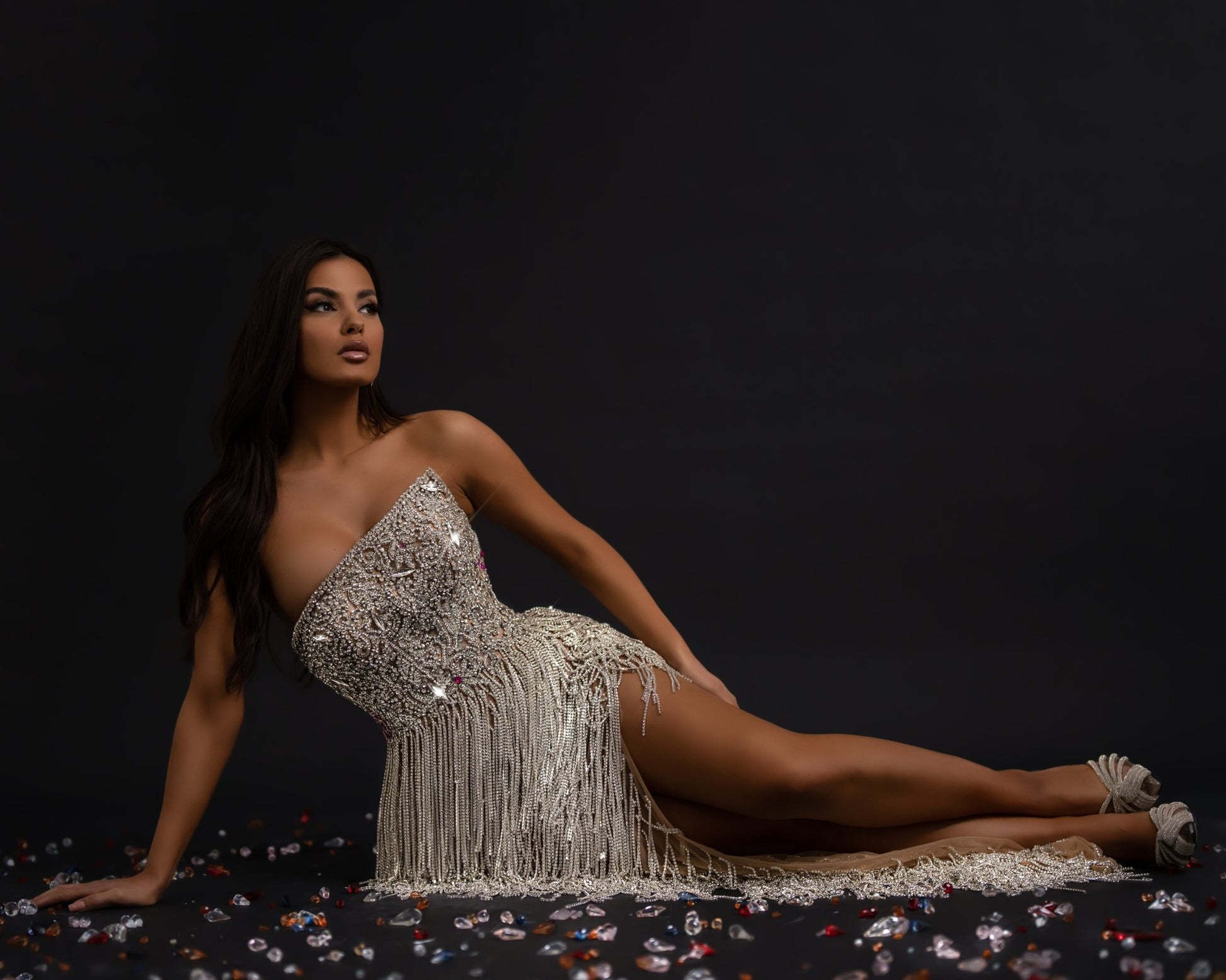 Strapless Silver Tassel Dress 