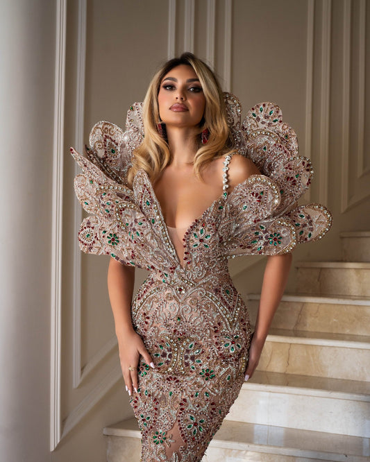 Crystal Dress adorned with red and green crystals.