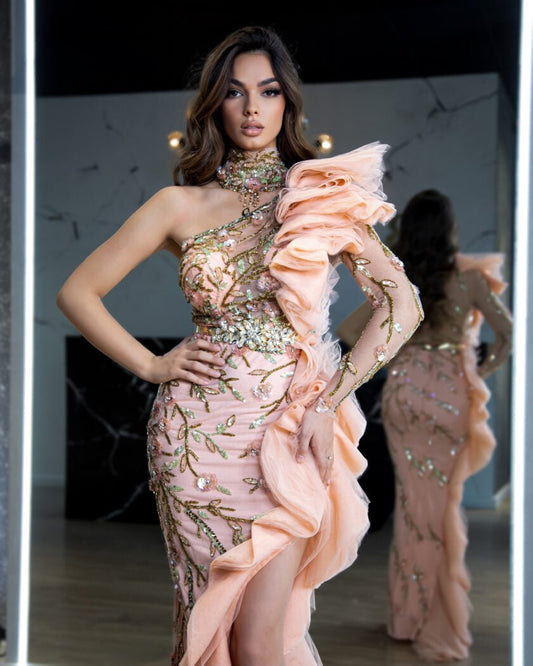 Deep SlitHigh NeckLong DressWomen - Blini Fashion House