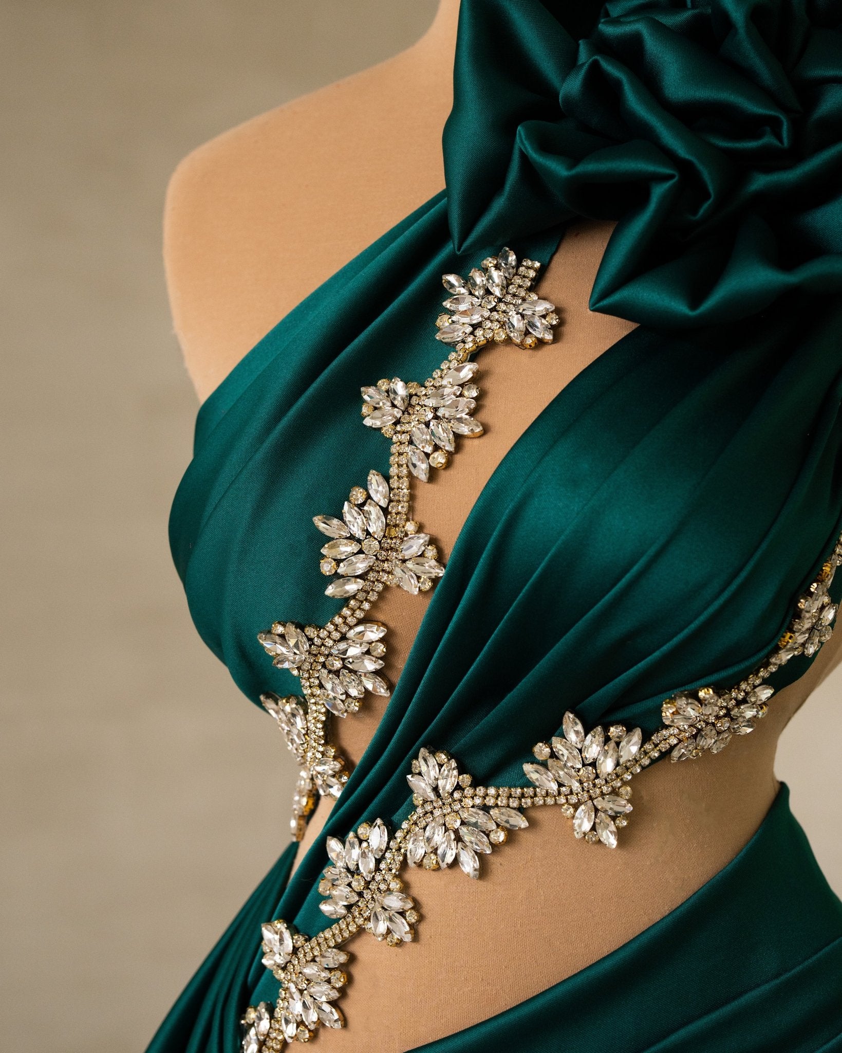 Chic Green Satin Cocktail Dress - Details