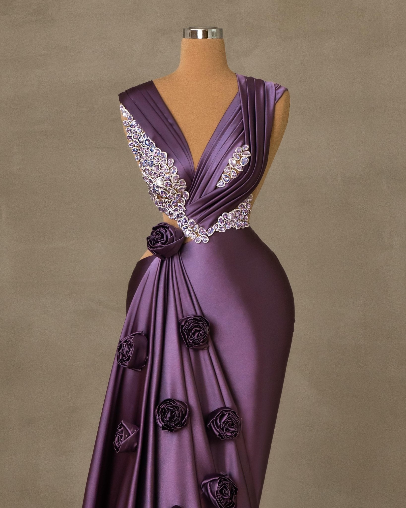 Sleeveless Dress in Purple Satin - Front View