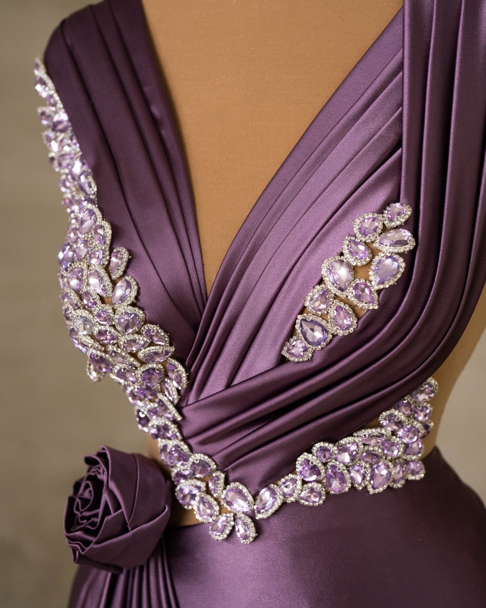 Close-Up of Purple Satin Dress Bodice with Embellishments