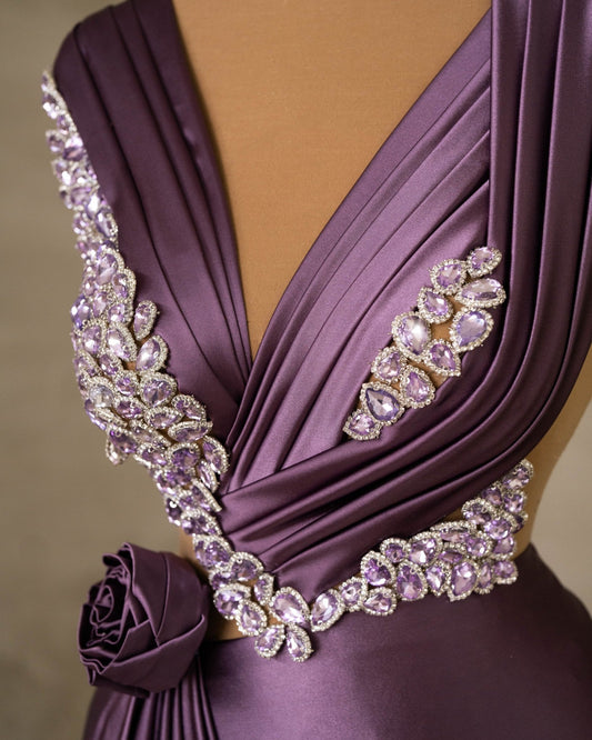 Close-Up of Purple Satin Dress Bodice with Embellishments