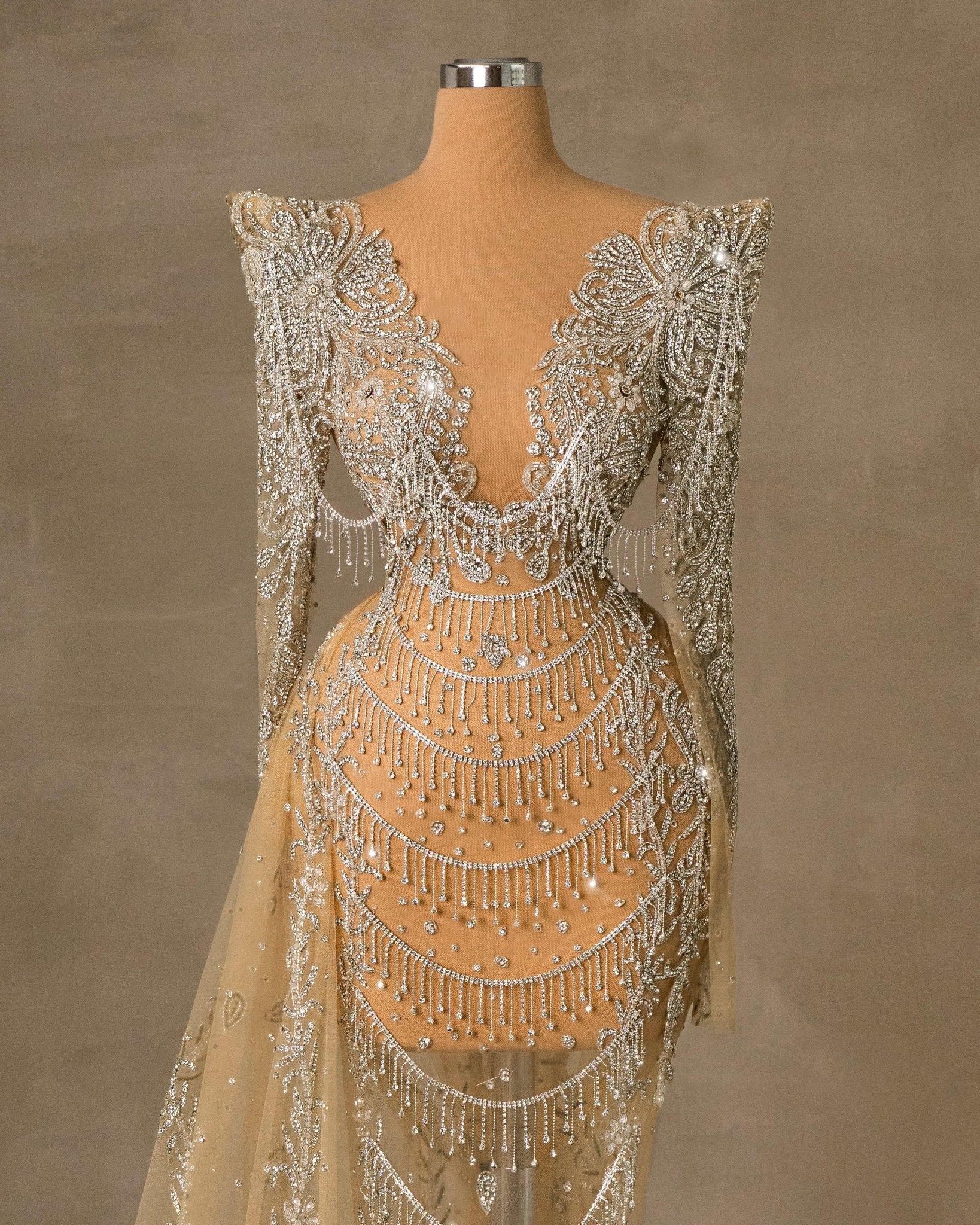 Silver Dress with Long Sleeves - Front View