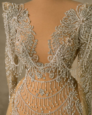 Detailed View of Silver Dress with Sleeves