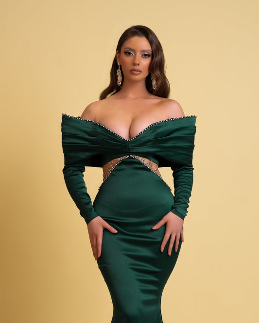 Satin Evening Gown in Opulent Green