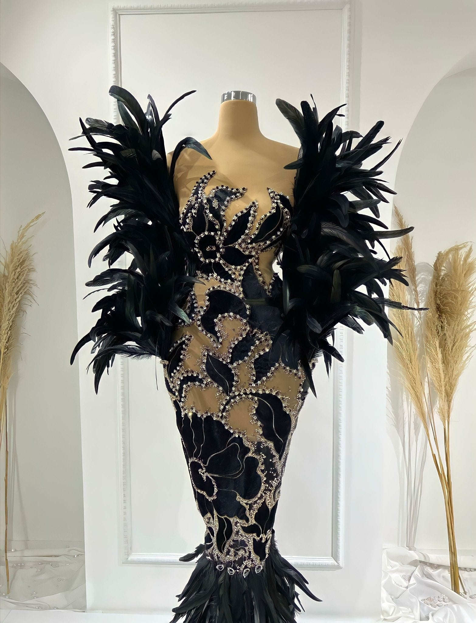 CrystalsFlowersLong DressWomen - Blini Fashion House