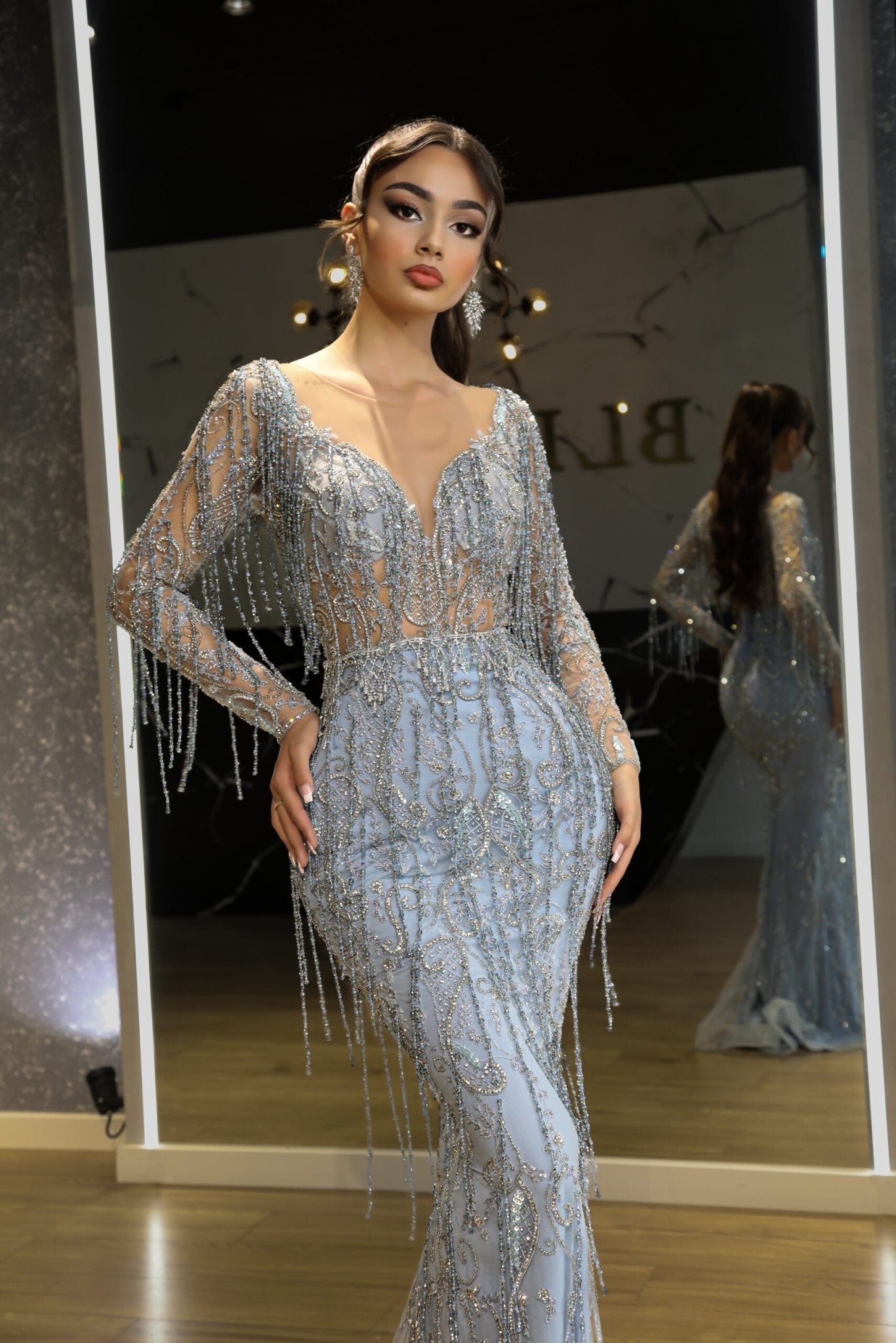 Light BlueLong DressLuxoriousWomen - Blini Fashion House