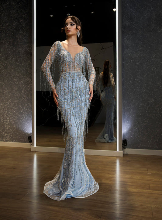 Light BlueLong DressLuxoriousWomen - Blini Fashion House