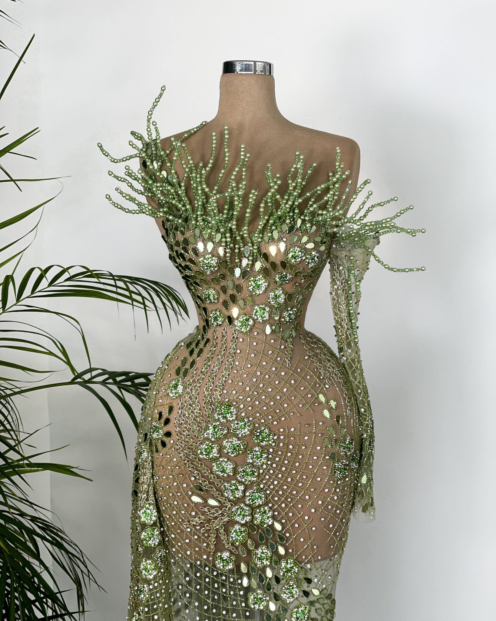 CrystalsGownGreenWomen - Blini Fashion House