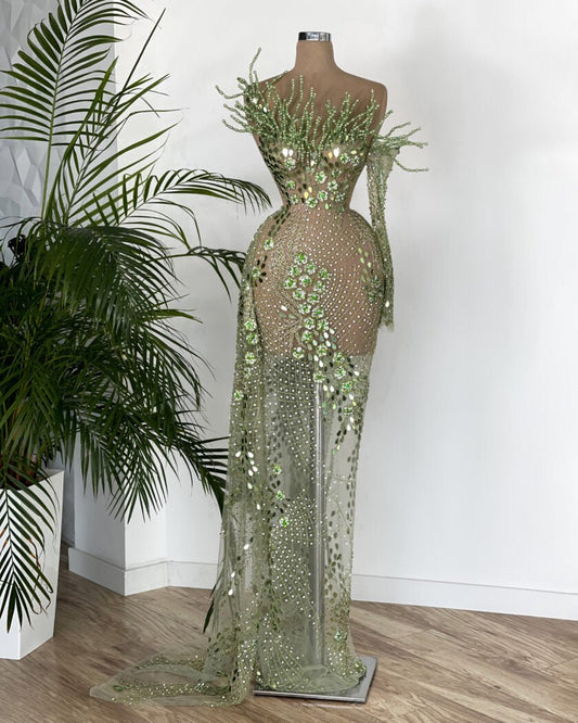 CrystalsGownGreenWomen - Blini Fashion House