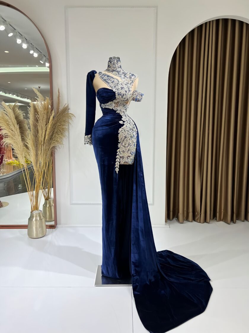 High NeckLuxoriousNavy BlueWomen - Blini Fashion House