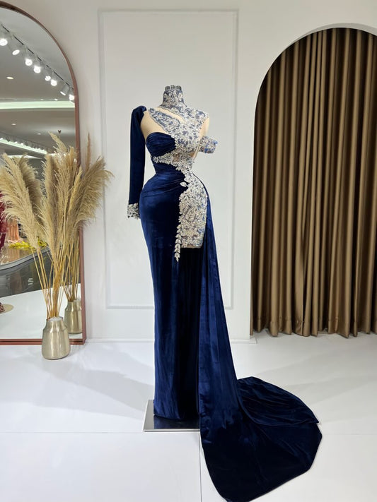 High NeckLuxoriousNavy BlueWomen - Blini Fashion House