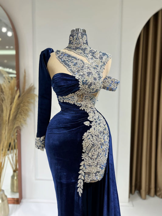 High NeckLuxoriousNavy BlueWomen - Blini Fashion House