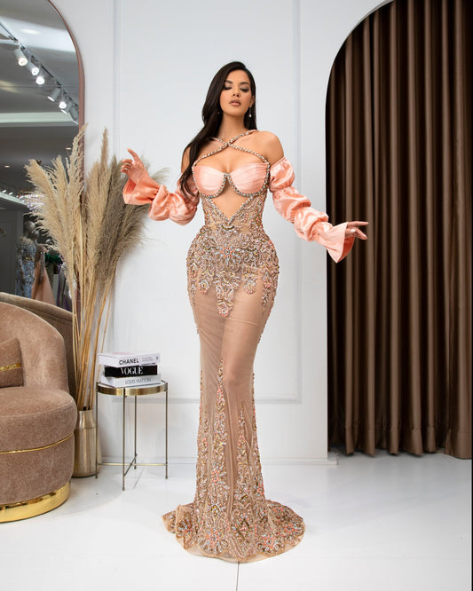 BeadsCrystalsLong DressWomen - Blini Fashion House