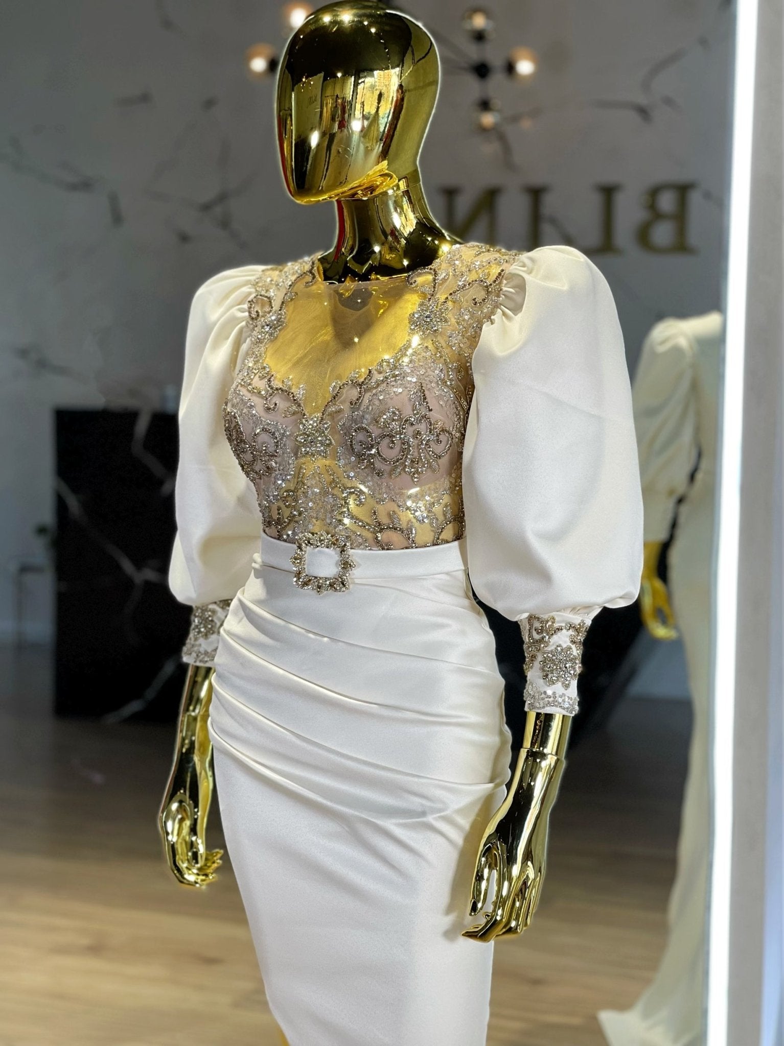 Deep SlitLuxuriousPuff SleevesWomen - Blini Fashion House