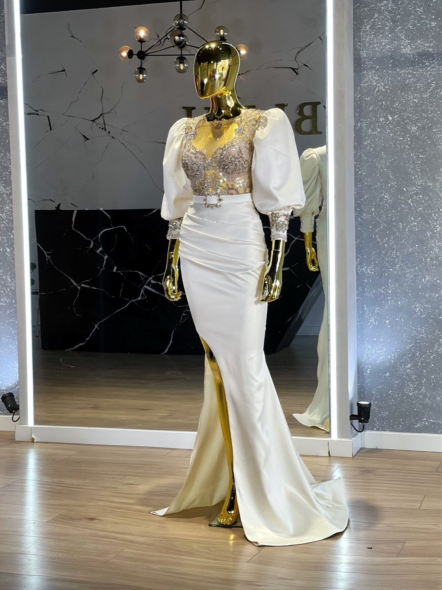 Deep SlitLuxuriousPuff SleevesWomen - Blini Fashion House